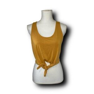 Babaton Mustard Yellow Tie Front Cropped Tank Top